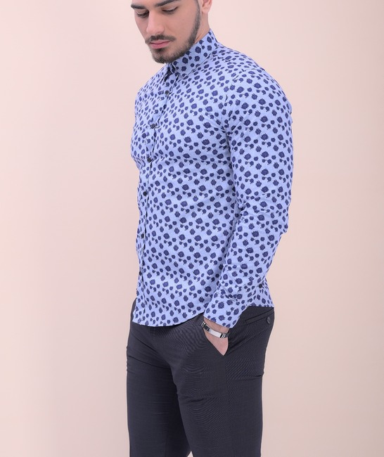 Εκλεπτυσμένο μπλε ανδρικό φλοράλ πουκάμισο