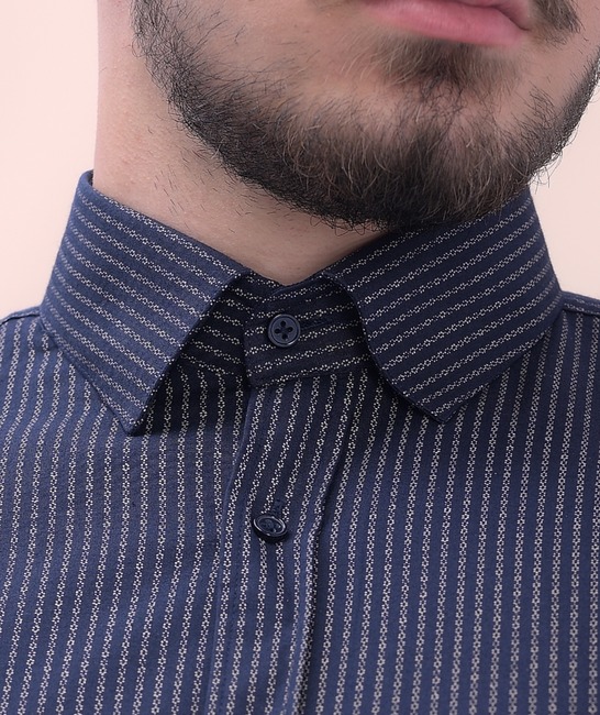 Ανδρικό πουκάμισο ριγέ σε χρώμα indigo 