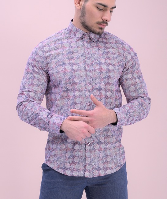 Ανδρικό αμπιγέ πουκάμισο σε χρωματιστούς κύκλους