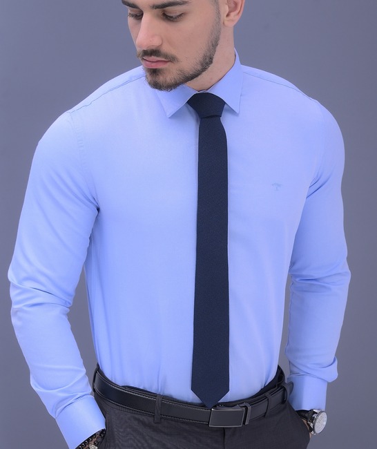  Μπλε ανδρικό αμπιγιέ πουκάμισο με λεπτές ρίγες