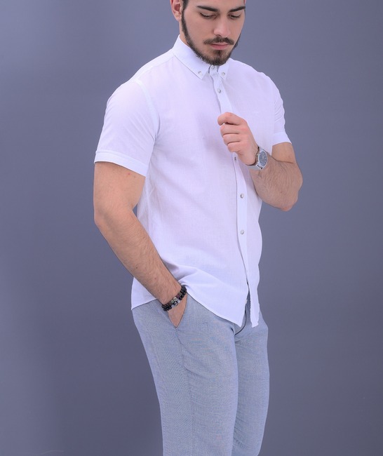 Ανδρικό λευκό λινό πουκάμισο 