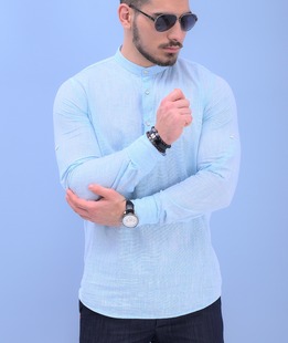 Ανδρικό λινό πουκάμισο με γιακά μάο 