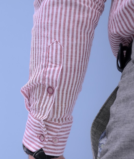 Ανδρικό λινό πουκάμισο ριγέ σε μπορντό και λευκό