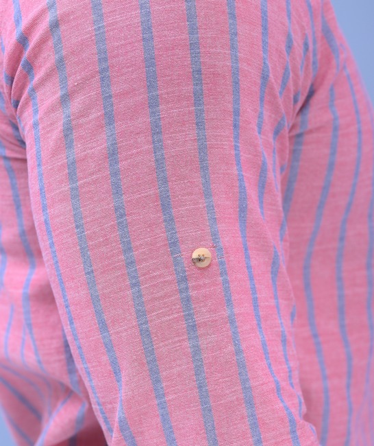 Λινό ανδρικό πουκάμισο σε γαλάζιο ριγέ χρώμα καρπουζί 