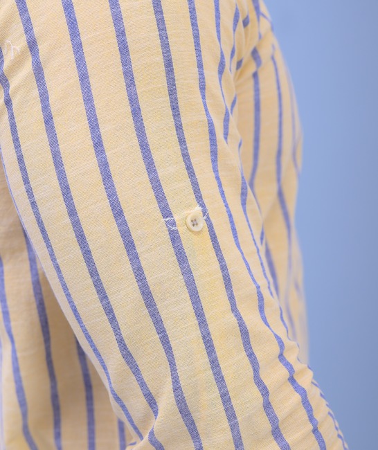 Μακρυμάνικο κίτρινο και μπλε λινό ριγέ πουκάμισο