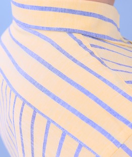 Μακρυμάνικο κίτρινο και μπλε λινό ριγέ πουκάμισο