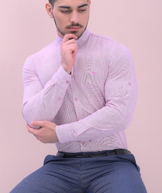 Κομψό ανδρικό λινό πουκάμισο σε χρώμα μπορντώ 
