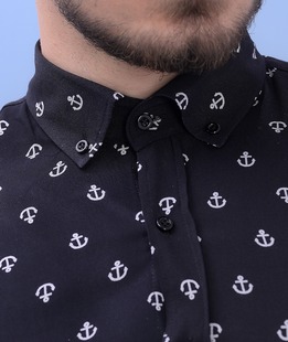 Μαύρο κοντομάνικο πουκάμισο με άγκυρες