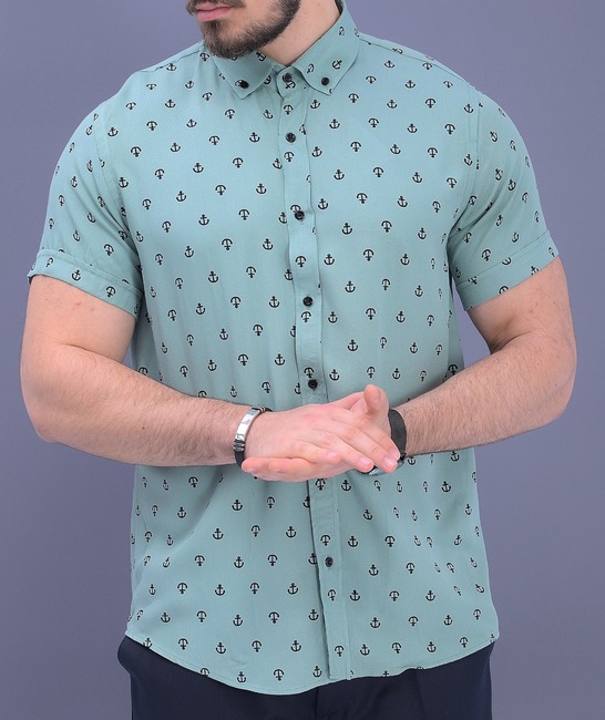 Κομψό ανδρικό πουκάμισο σε πράσινο χρώμα με μικρές άγκυρες