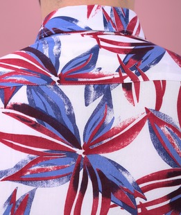 Ανδρικό λευκό κοντομάνικο πουκάμισο floral στοιχεία