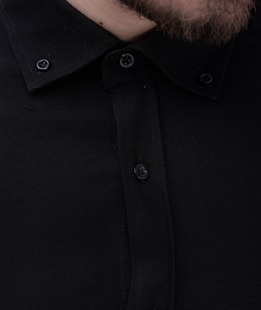 Κομψό ανδρικό μαύρο κοντομάνικο πουκάμισο 