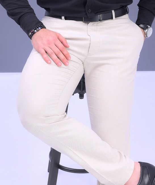 Ανδρικό λινό παντελόνι χρώμα εκρού