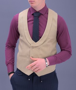 Πολυτελές ανδρικό γιλέκο με διπλή σειρά κουμπιά σε μουσταρδί χρώμα
