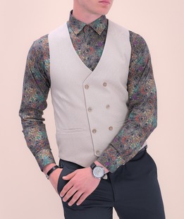 Κλασικό μπεζ ανδρικό γιλέκο με διπλι σειρά κουμπιά 