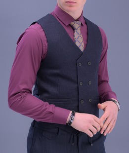 Μπλε ναυτικό κομψό γιλέκο με διπλι σειρά κουμπιά με κοφτερό πέτο