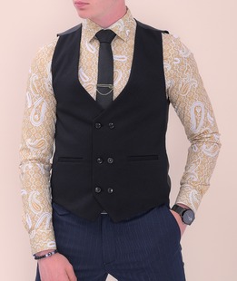 Ανδρικό αμπιγέ μαύρο γιλέκο με διπλι σειρά κουμπιά 