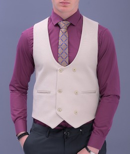 Κομψό μπεζ ανδρικό γιλέκο με διπλή σειρά κουμπιά