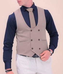 Πολυτελές ανδρικό μαύρο κλασικό γιλέκο με διπλή σειρά κουμπιά