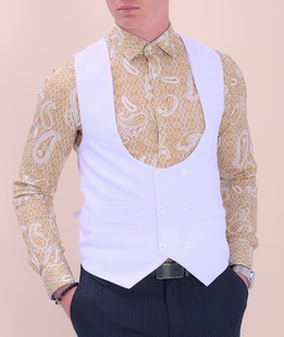 Αμπιγέ λευκό γιλέκο με διπλι σειρά κουμπιά 