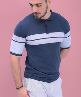 Ανδρική πλεκτή κοντομάνικη μπλούζα σε μπλε πετρόλ 