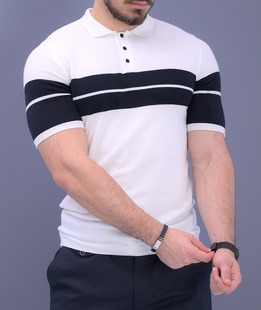 Λεπτό πλεκτό μπλουζάκι πόλο με γιακά σε εκρού