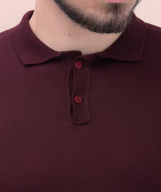Πλεκτό μονόχρωμο κομψό μπλουζάκι με γιακά σε μπορντό