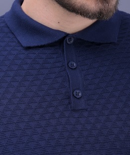 Μπλέ ανδρικό κοντομάνικο μπλουζάκι πλεκτό με γιακά