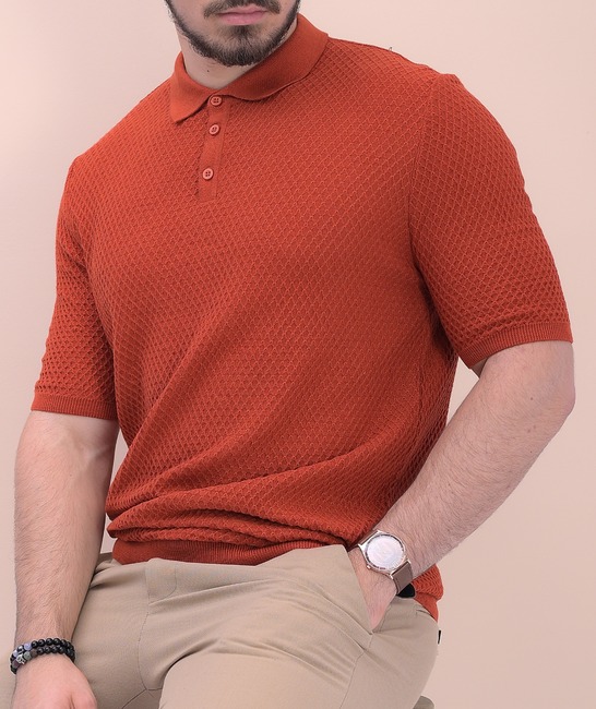 Πλεκτό μπλουζάκι πόλο σε πορτοκαλί χρώμα