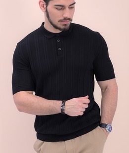 ανδρικό βαμβακερό  μπλουζάκι με γιακά σε μαύρο χρώμα