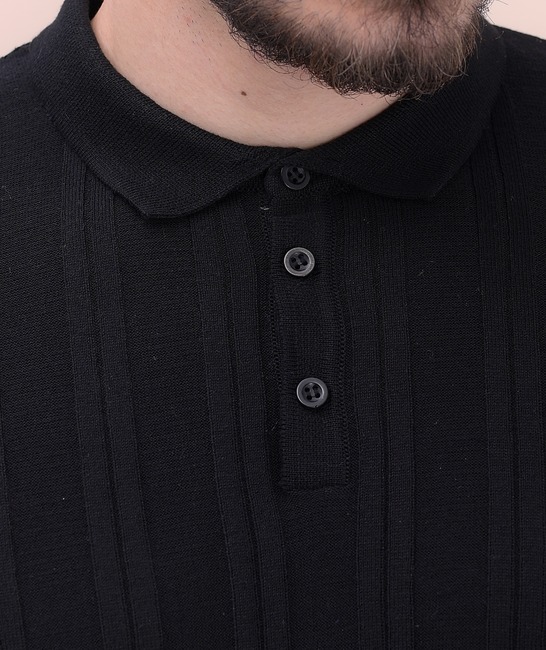 ανδρικό βαμβακερό  μπλουζάκι με γιακά σε μαύρο χρώμα