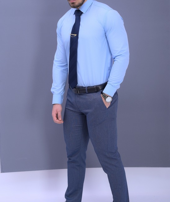 Αμπιγέ ανδρικό πουκάμισο σε γαλάζιο χρώμα