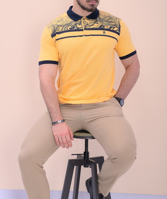 Ανδρικό μπλουζάκι πόλο με γιακά σε κίτρινο χρώμα