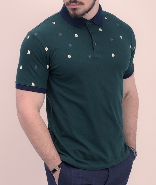 Ανδρικό κοντομάνικο μπλουζάκι πόλο σε πράσινο χρώμα