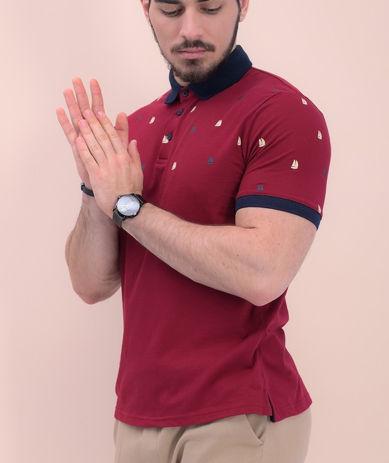 Ανδρικό κοντομάνικο μπλουζάκι σε μπορντό 
