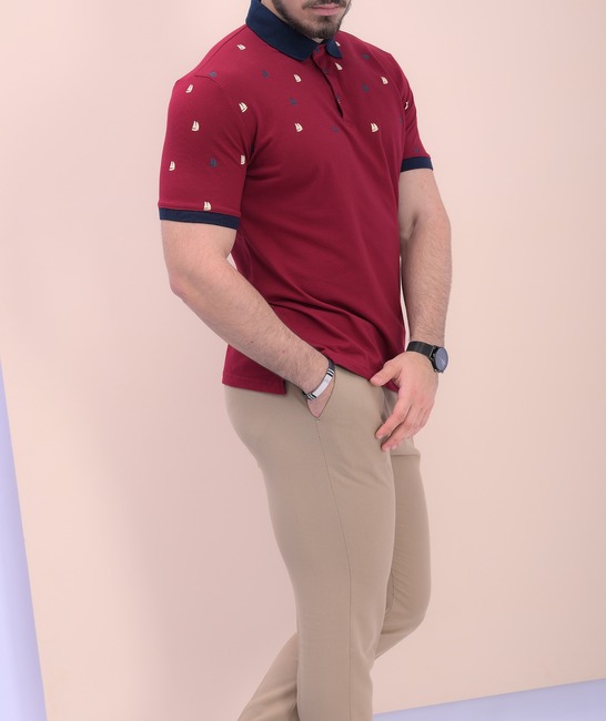 Ανδρικό κοντομάνικο μπλουζάκι σε μπορντό 