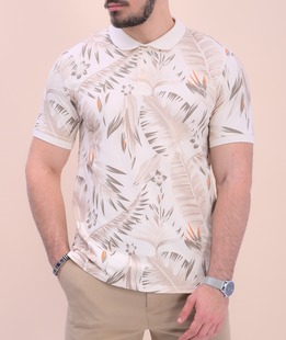 Ανδρικό μπλουζάκι με κουμπιά και γιακά σε μπεζ 