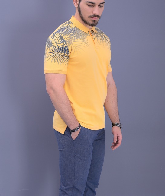 Ανδρικό κοντομάνικο μπλουζάκι πόλο σε κίτρινο χρώμα