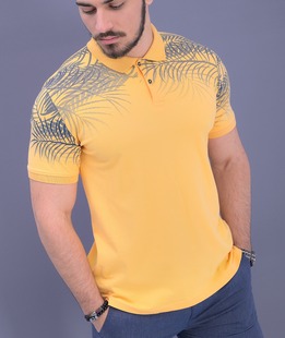 Ανδρικό κοντομάνικο μπλουζάκι πόλο σε κίτρινο χρώμα