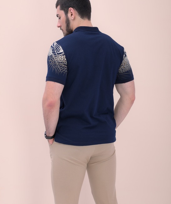 Ανδρικό κοντομάνικο μπλουζάκι με γιακά  σε σκούρο μπλε 