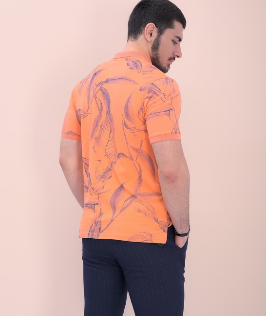 Ανδρικό μπλουζάκι τύπου Lacoste σε πορτοκαλί χρώμα 