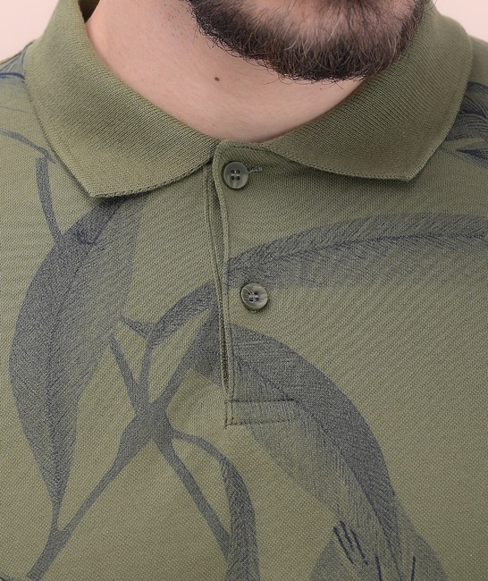 Ανδρικό πράσινο μπλουζάκι πόλο με φύλλα 