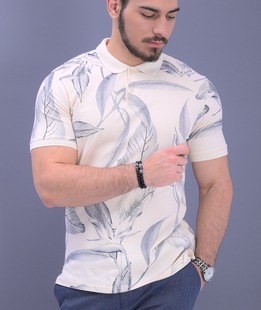 Ανδρικό κοντομάνικο μπλουζάκι σε μπεζ με φύλλα