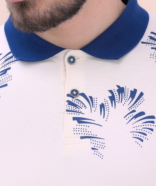 Ανδρικό μπεζ μπλουζάκι με μπλε γιακά και κουμπιά