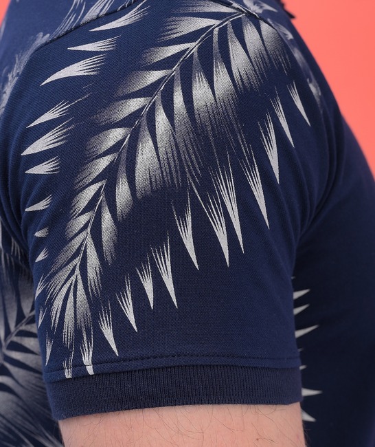 Πόλο μπλουζάκι ανδρικό με γιακά τύπου Lacoste σε σκούρο μπλε