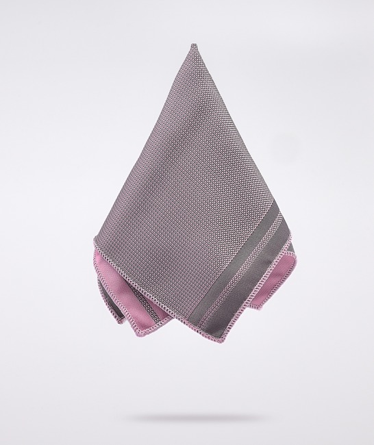Κλασική ροζ γραβάτα γκρι πουά  σετ με μαντηλάκι