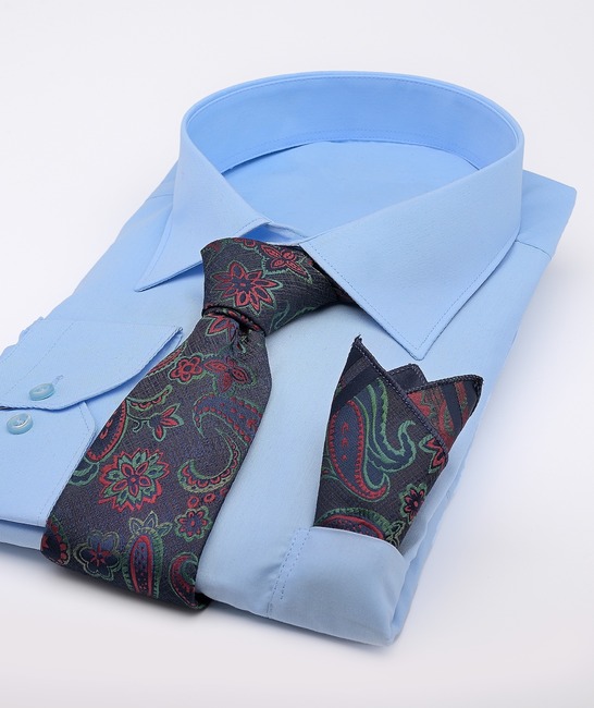 Μπλε premium μοτίβο paisley γραβάτα σετ με μαντηλάκι