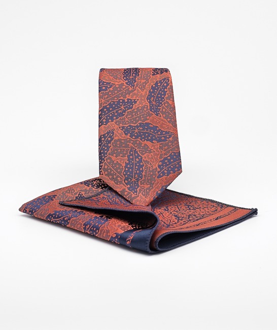 Πορτοκαλί premium γραβάτα φλοράλ σχέδιο,σετ με μαντηλάκι