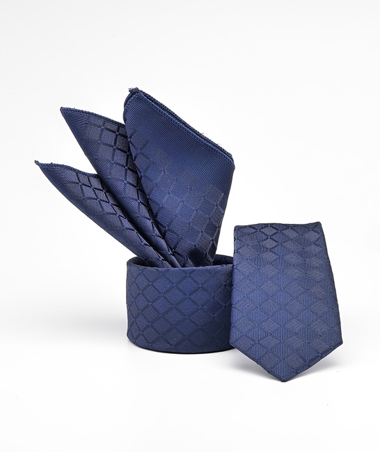 Κομψή στενή ανδρική γραβάτα σκούρο μπλε χρώμα με σχέδιο τύπου καρό