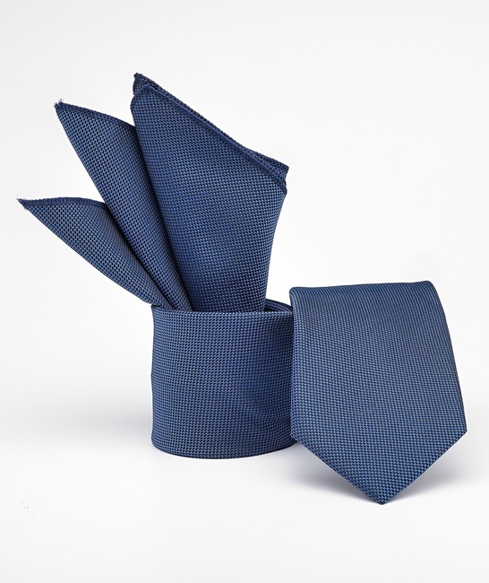 Μπλε γραβάτα ανάγλυφο σχέδιο σέτ με μαντηλάκι