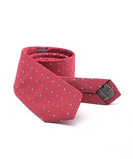 Κομψή στενή ανδρική γραβάτα κόκκινο σε λευκά τετράγωνα με μπλε υφή